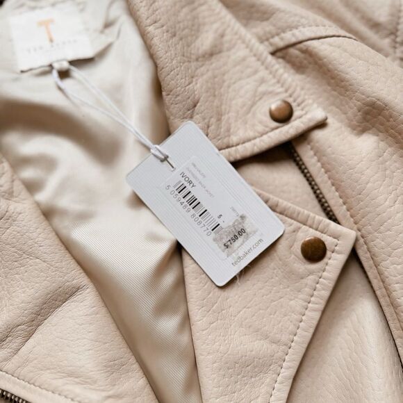 Convertible Ted Baker Valerii Leather Biker Jacket, Ivory 5 Spring Summer Jacket - Picture 15 of 17